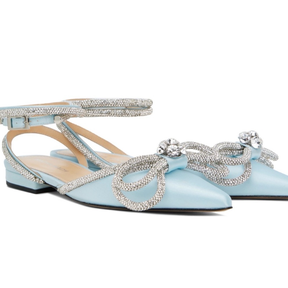 MACH & MACH Powder Blue Crystal-Embellished Pointed Toe Slingbacks